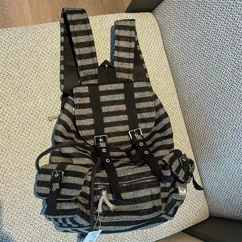 NJZ Style Color-blocked Stripes Wool Backpack