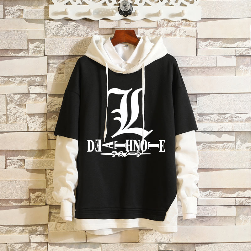 Men's Anime Print Fake Two Loose Hoodie