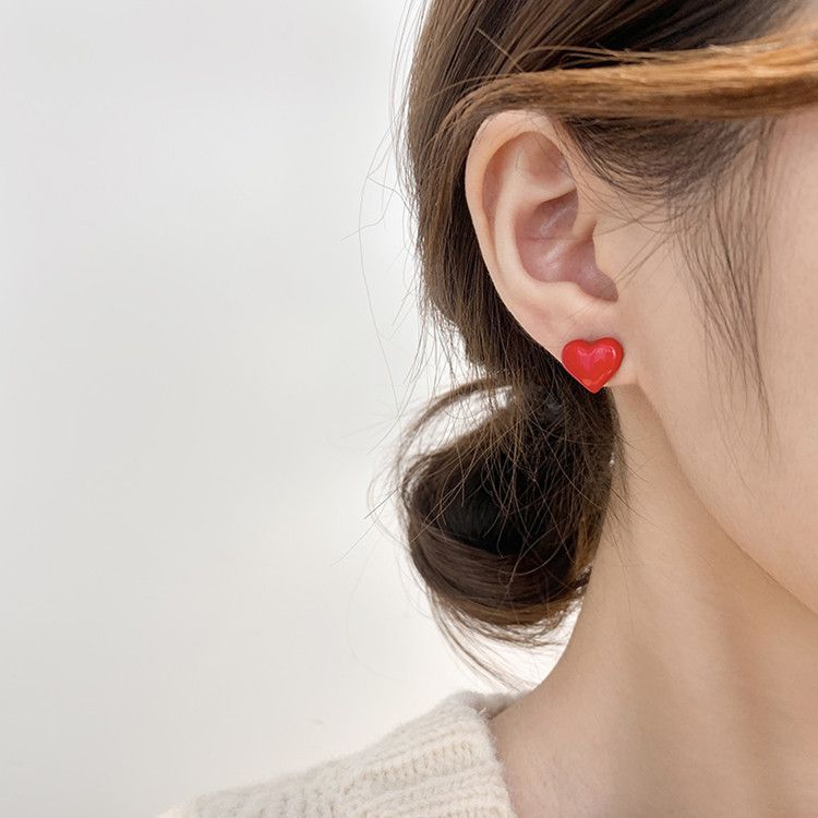 Cute KPOP Style Red Heart Earrings