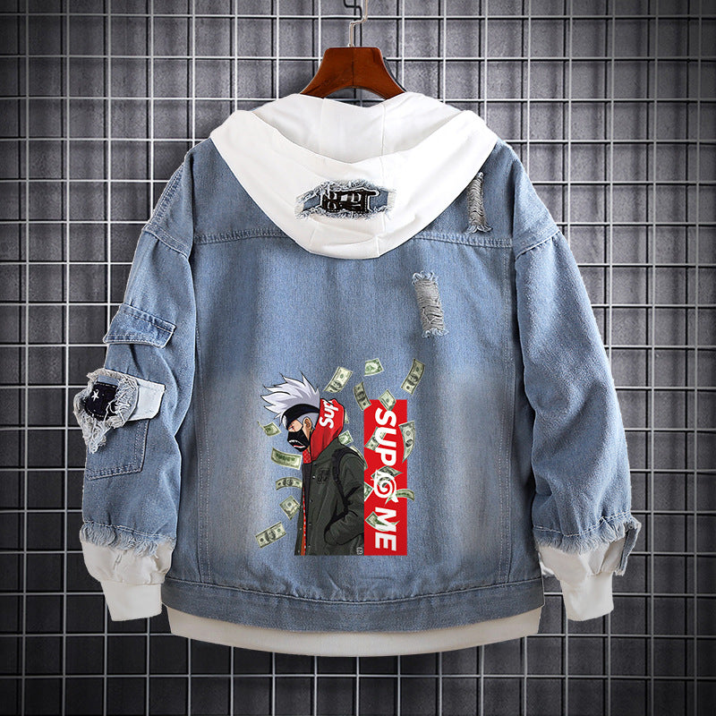 Trendy Kakashi Anime Denim Hooded Jacket