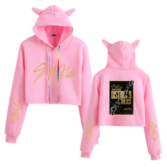 Cute Girls Kpop Cat Ears Cropped Hoodie