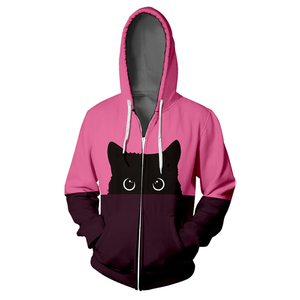 Leisure Cat 3D Print Zipper Hoodie