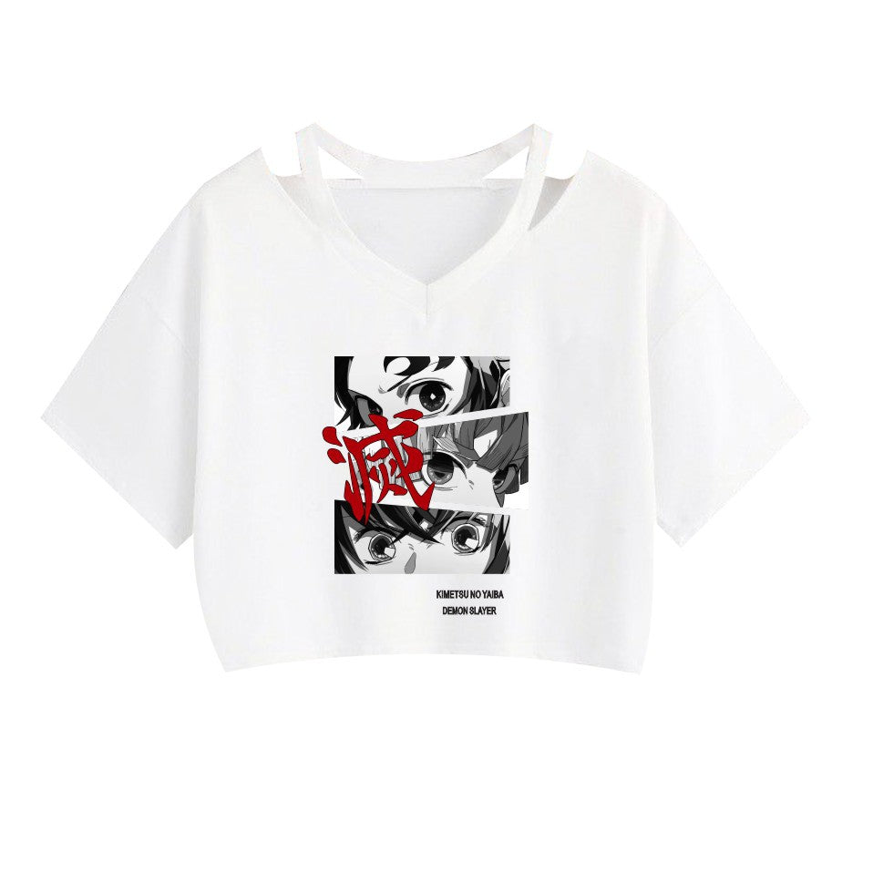 Girls Anime Print Casual Short Sleeve Crop Top