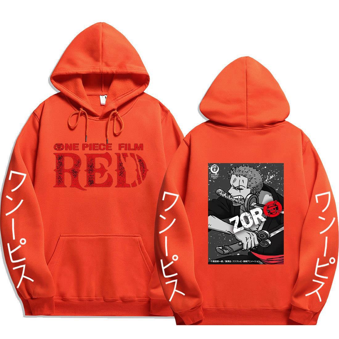 Cool Unisex RED Zoro Printed Casual Hoodie