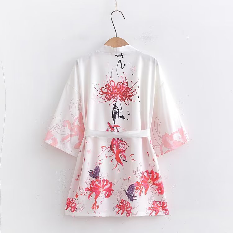 Women's Butterfly Floral Graffiti Print Lace-up Coat Cape