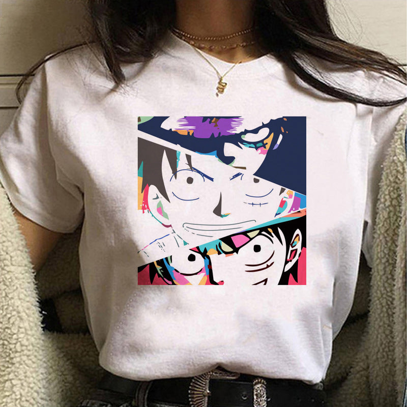 Casual Women's Wanted Luffy Printed White T-Shirt