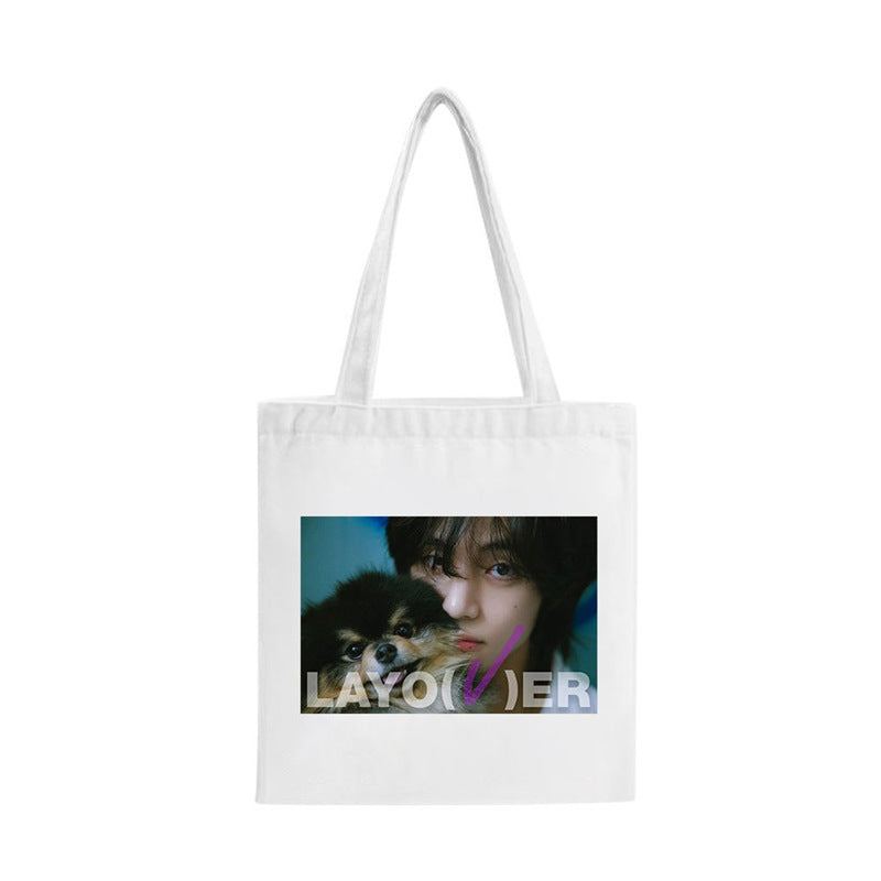 Kpop Pattern Canvas Zipper Tote Bag