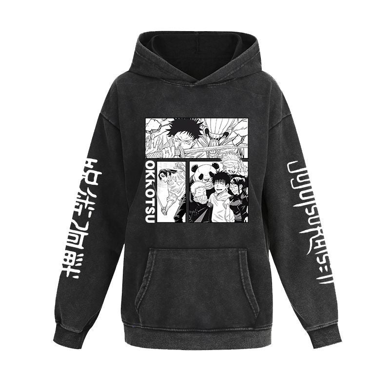 Unisex Vintage Anime Washed Casual Loose Hoodie