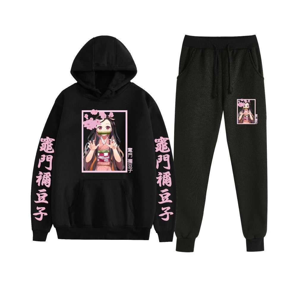 Casual Anime Graphic Print Hoodie Loose Pants