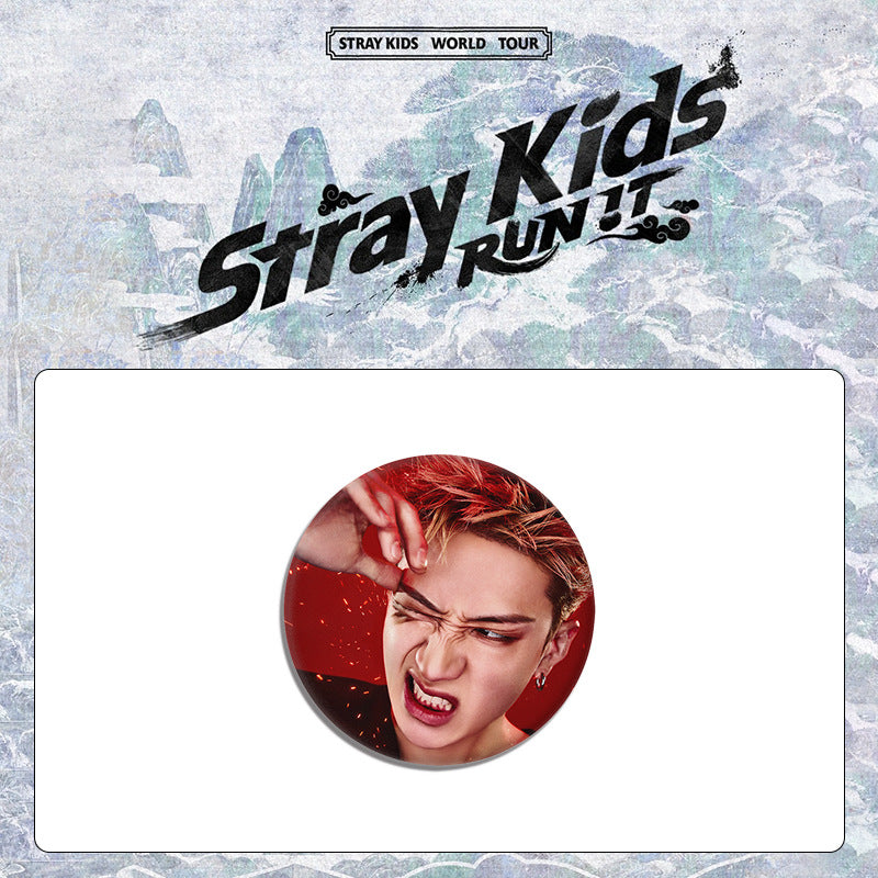 SKZ World Tour "RUN IT" Trailer Photo Badge Mirror Keychain