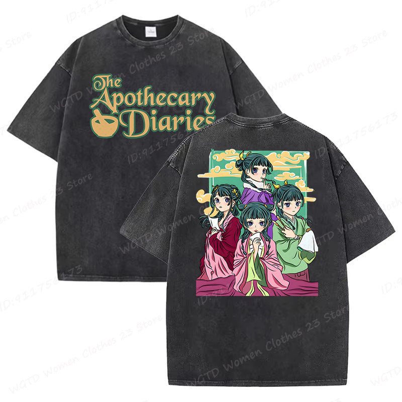 Vintage Anime Print Loose Washed T-shirt