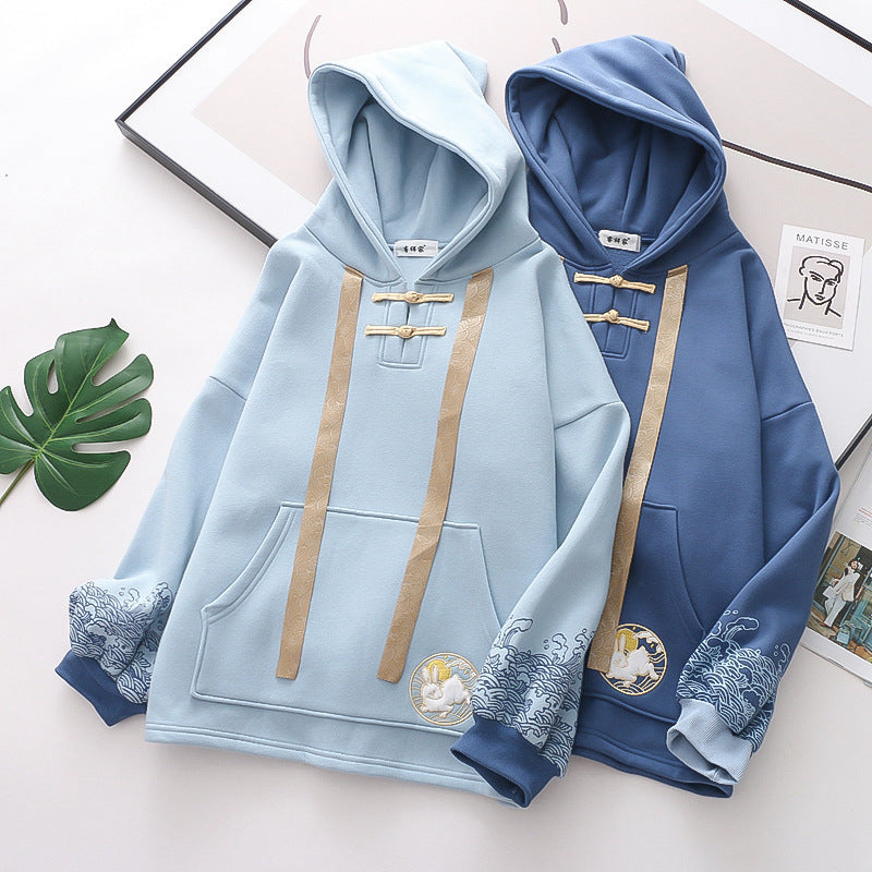 Japanese Ethnic Style Cartoon Rabbit Plush Hoodie