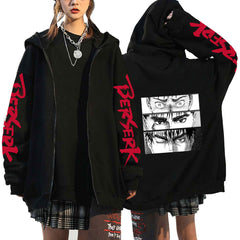 Unisex Guts Anime Print Loose Zip Up Hoodie