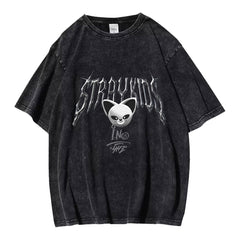 Evil KPOP Cartoon Skz Print Washed T-shirt