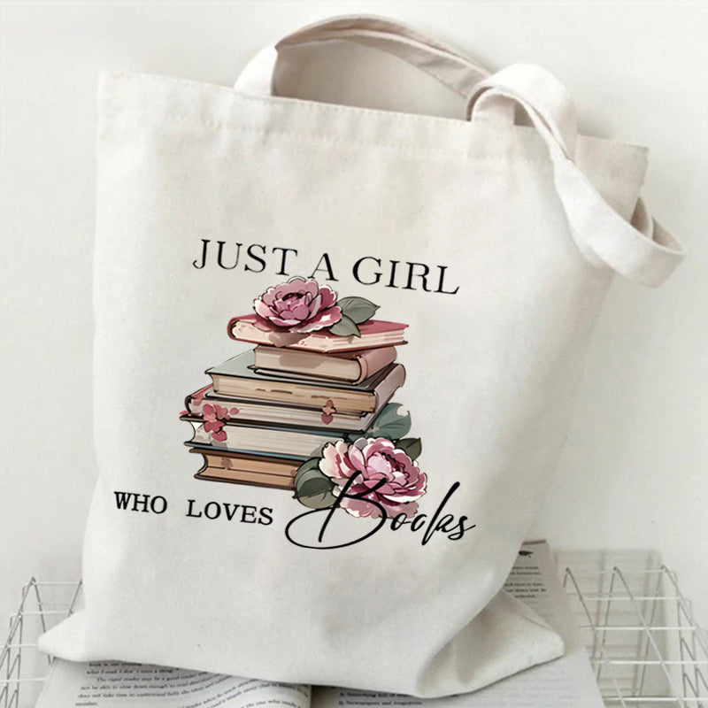Vintage Just A Girl Who Loves Books Canvas Tote Bag