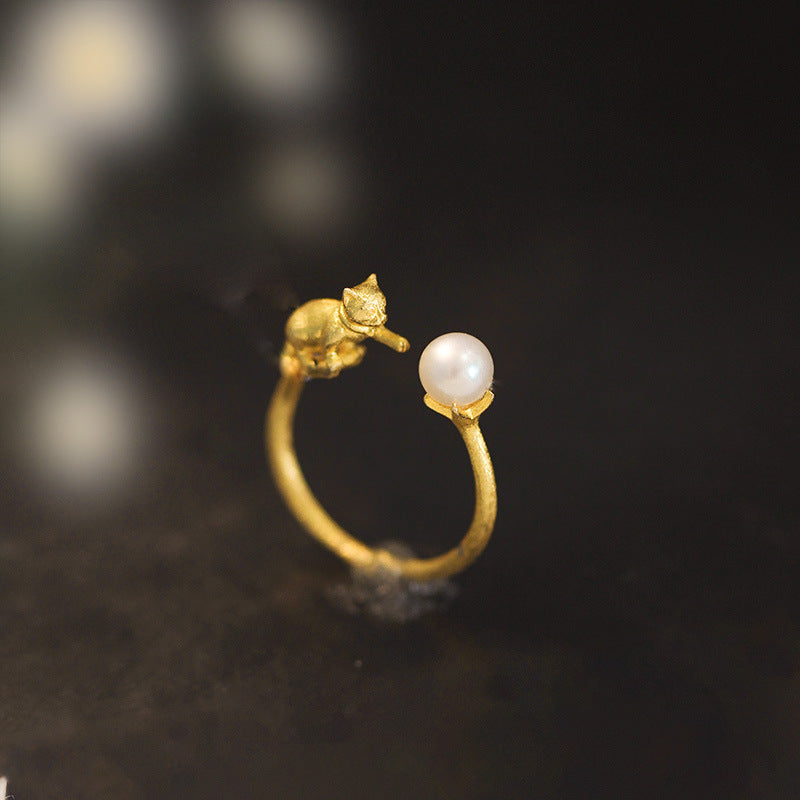 Niche Women's Pearl Cat Ring