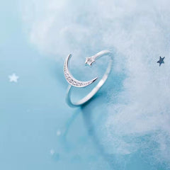 Silver Star Moon Open Ring