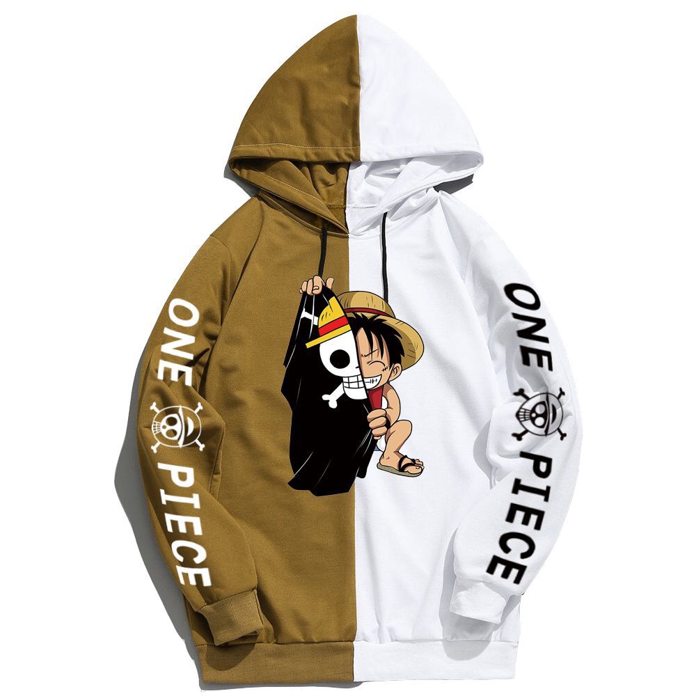 Trendy Pirate King Luffy Printed Color Block Hoodie