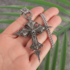 Retro Punk Style Gothic Skull Cross Pendant Necklace