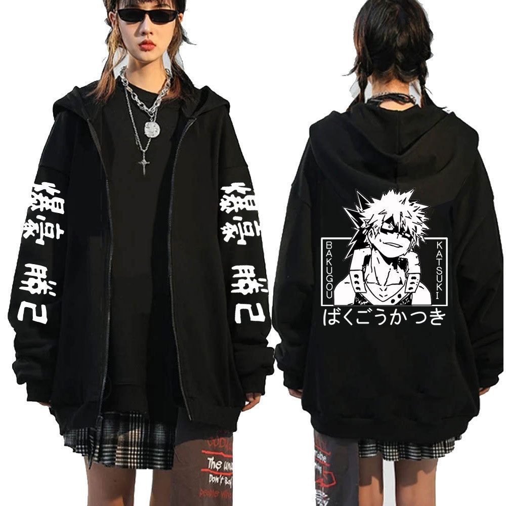 Unisex Anime Logo Printed Zipper Loose Hoodie