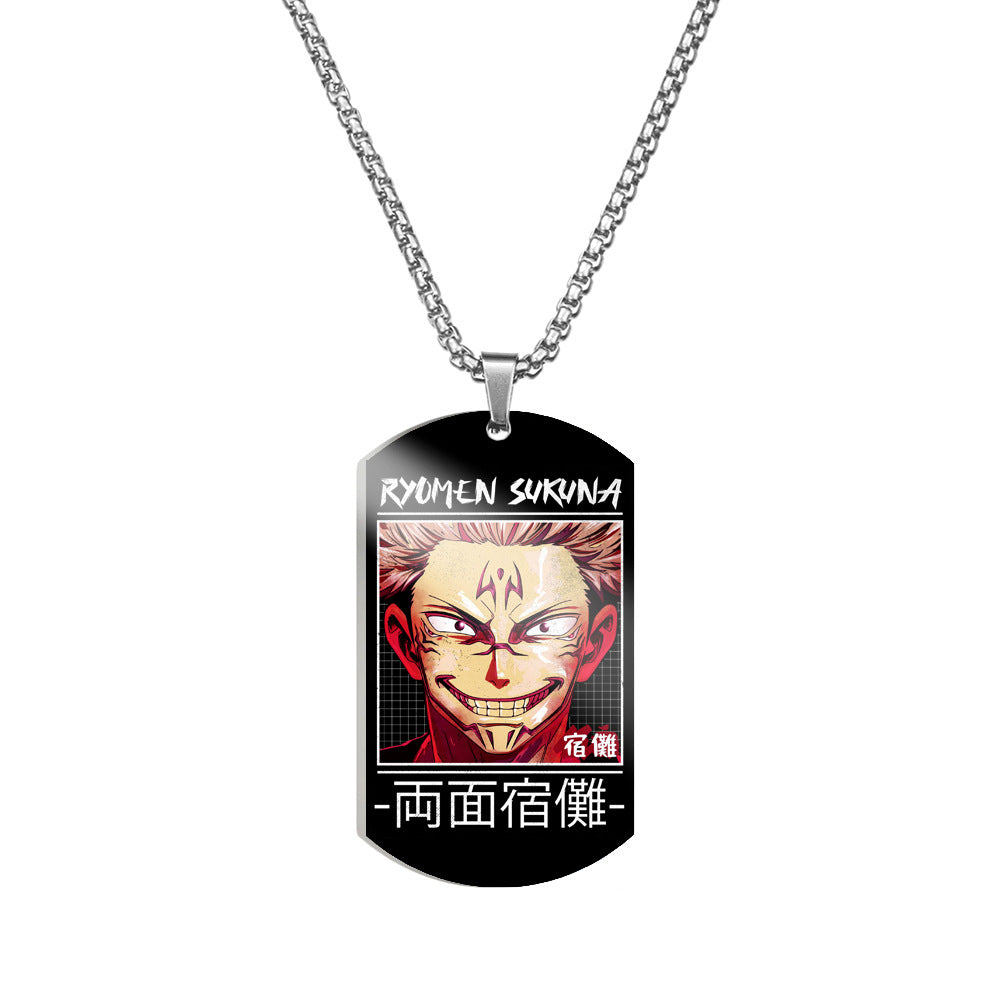 Trendy Anime Printed Dog Tag Necklace