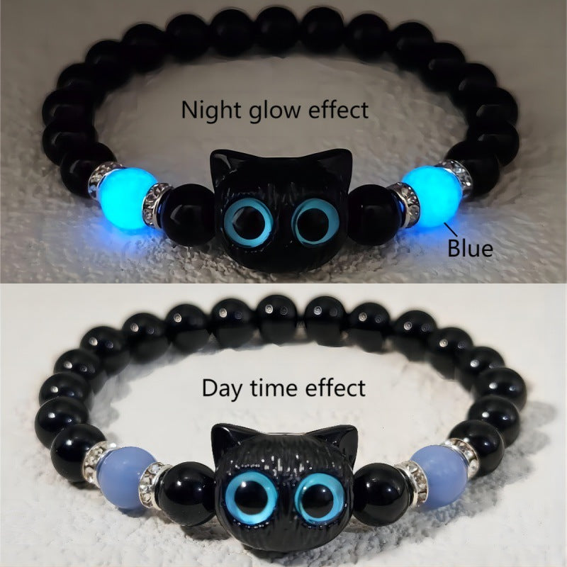 Adjustable Beaded Big Eyes Cat Bracelet