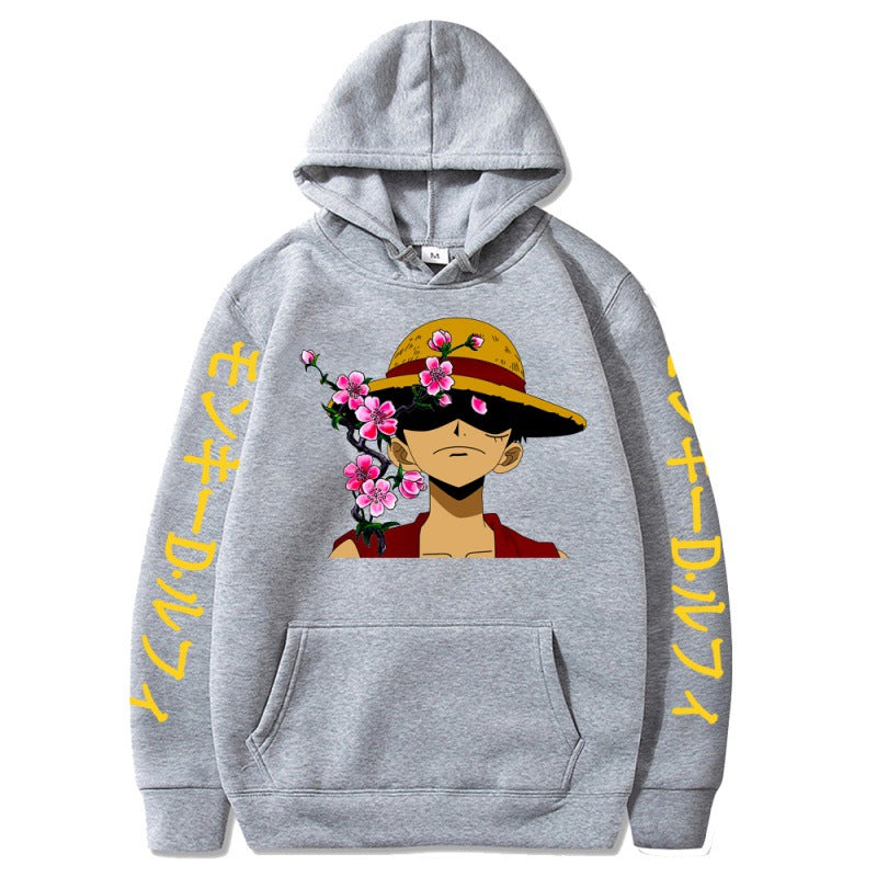 Unisex Luffy Floral Printed Loose Hoodie