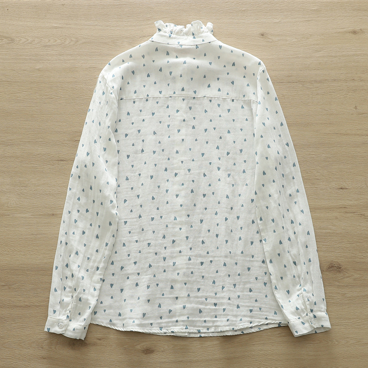 Korean Style Standing Collar Printed Cotton Shirt