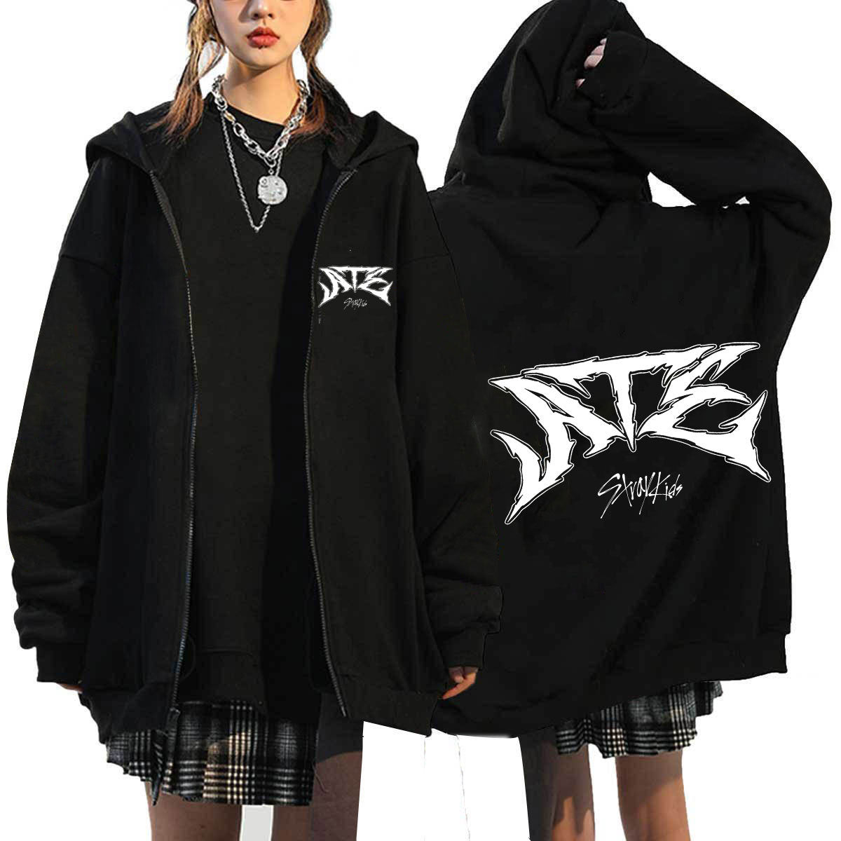 KPOP ATZ Logo Print Loose Zipper Hoodie