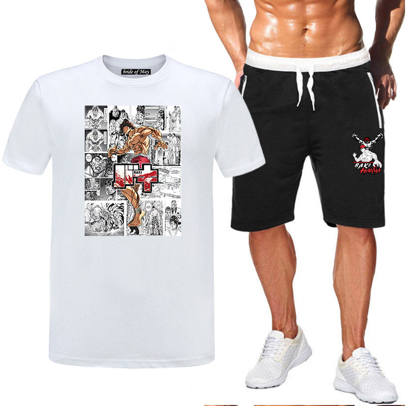 Men's Baki Anime T-Shirt Shorts Two-piece Set