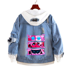 Unisex Anime Fake Two-piece Denim Loose Jacket