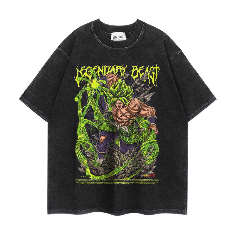 Trendy Anime Loose Washed Short-sleeved T-shirt