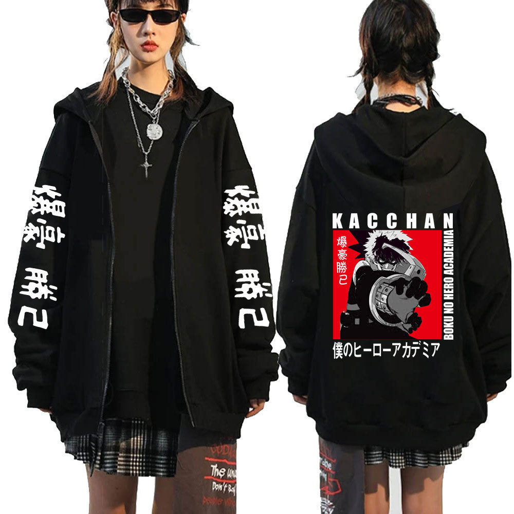 Unisex Anime Logo Printed Zipper Loose Hoodie