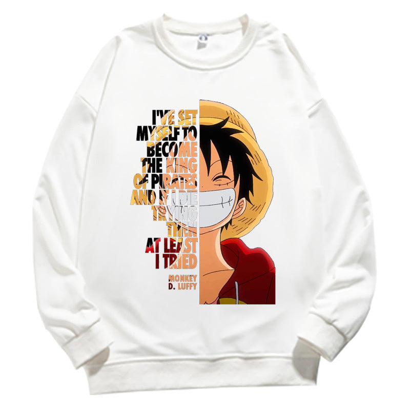 Unisex Luffy Printed Crew Neck Long-sleeved Sweatshirt