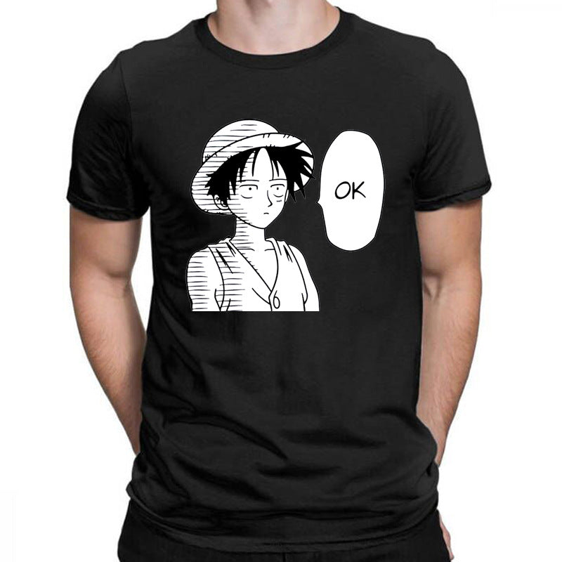 Men's Luffy Printed Crew Neck Pullover T-Shirt