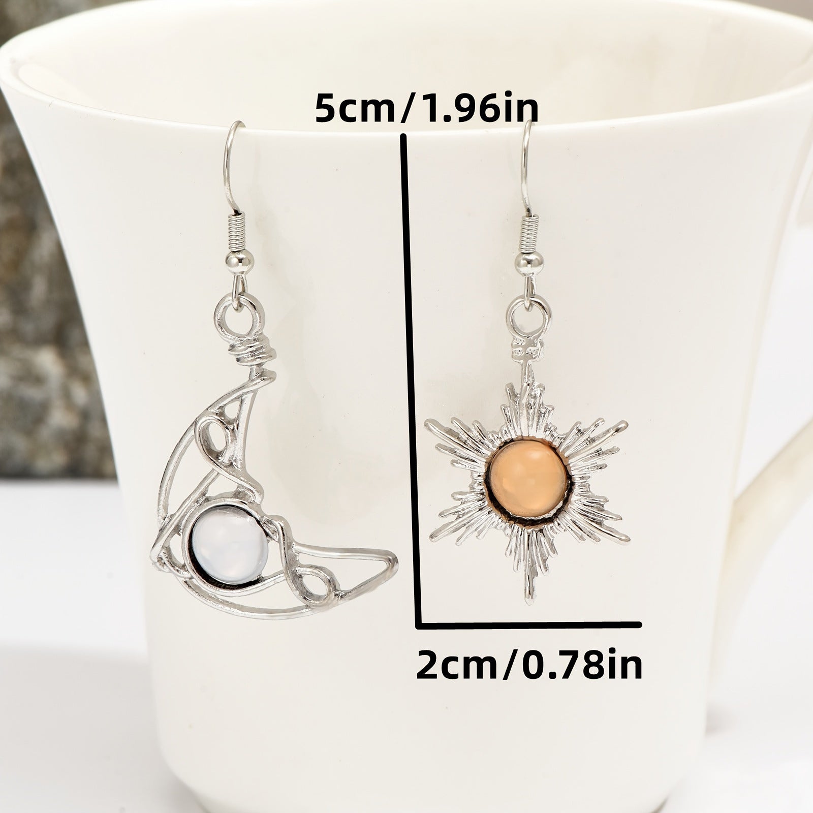 Sun and Moon Earrings Wire-Wrapped Crystal Earrings