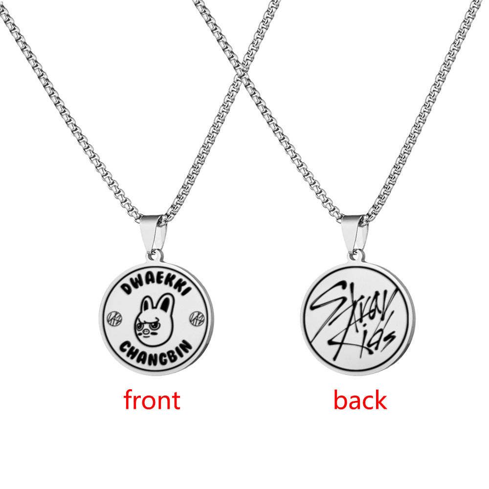 Double Sided Kpop Stainless Steel Engraved Necklace