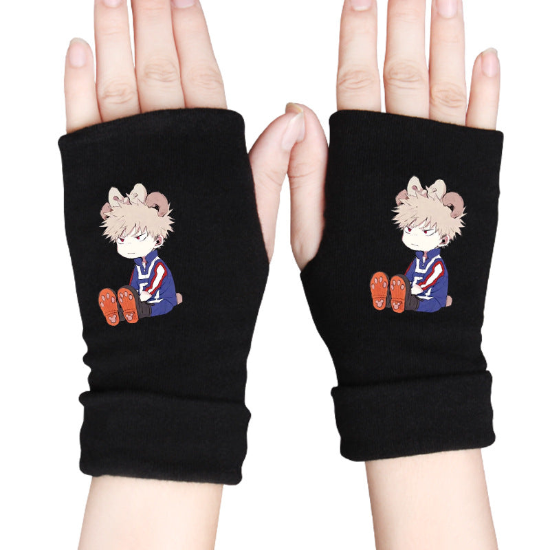 Trendy Anime Warm Half Finger Gloves