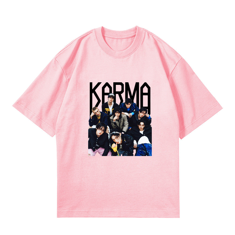 Casual KARMA Album Logo Print Crew Neck T-Shirt