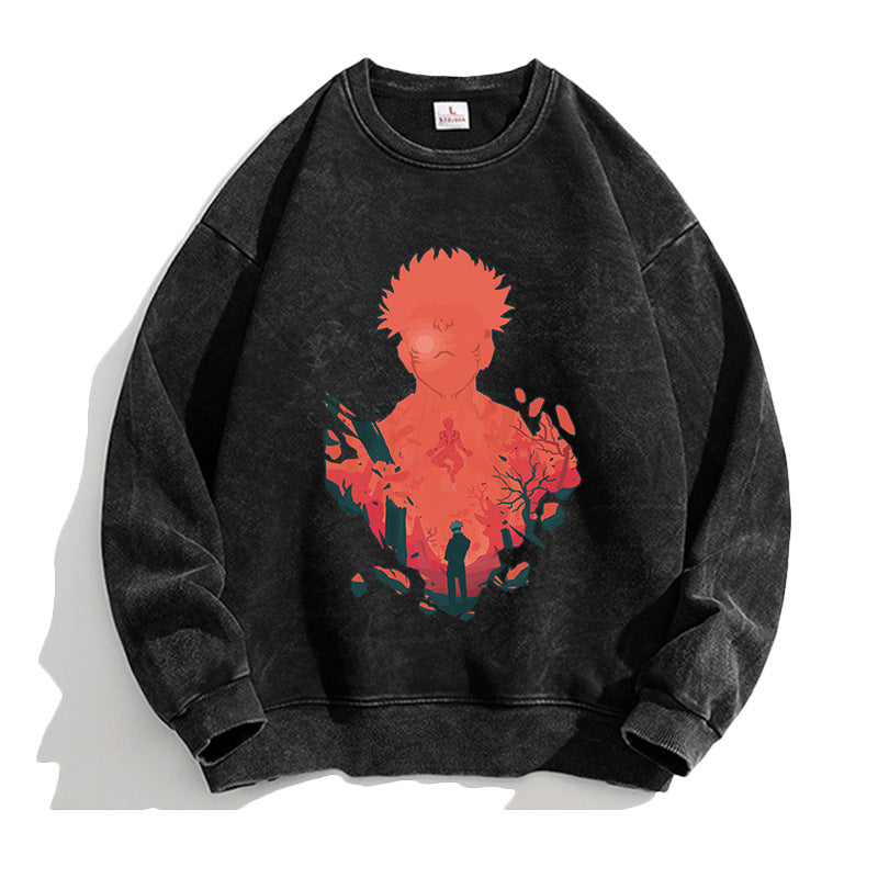 Unisex Casual Anime Washed Loose Sweatshirt