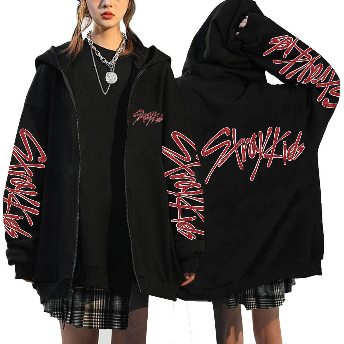 SKZ Dominate Printed Zipper Hoodie Top