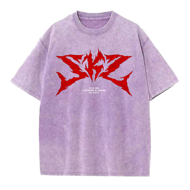 DOMINATE TOUR Printed Washed Short-sleeved T-shirt