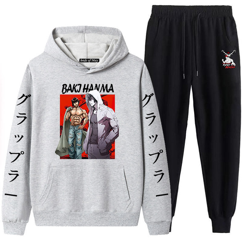 Unisex Casual Baki Hoodie Loose Pants Set