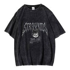 Evil KPOP Cartoon Skz Print Washed T-shirt