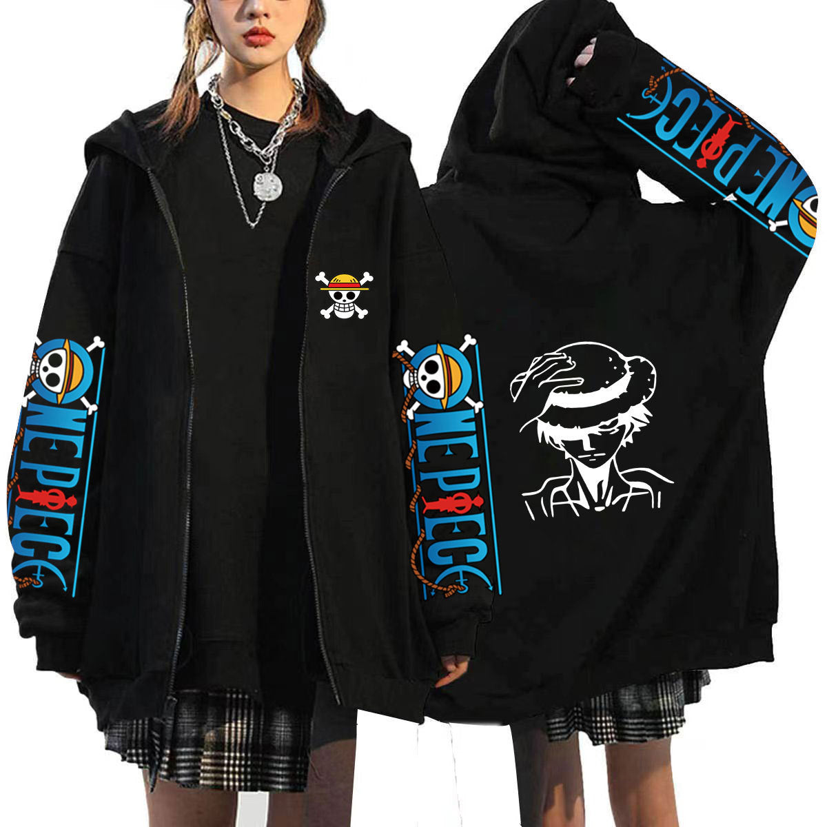 Unisex Luffy Printed Hooded Zipper Jacket