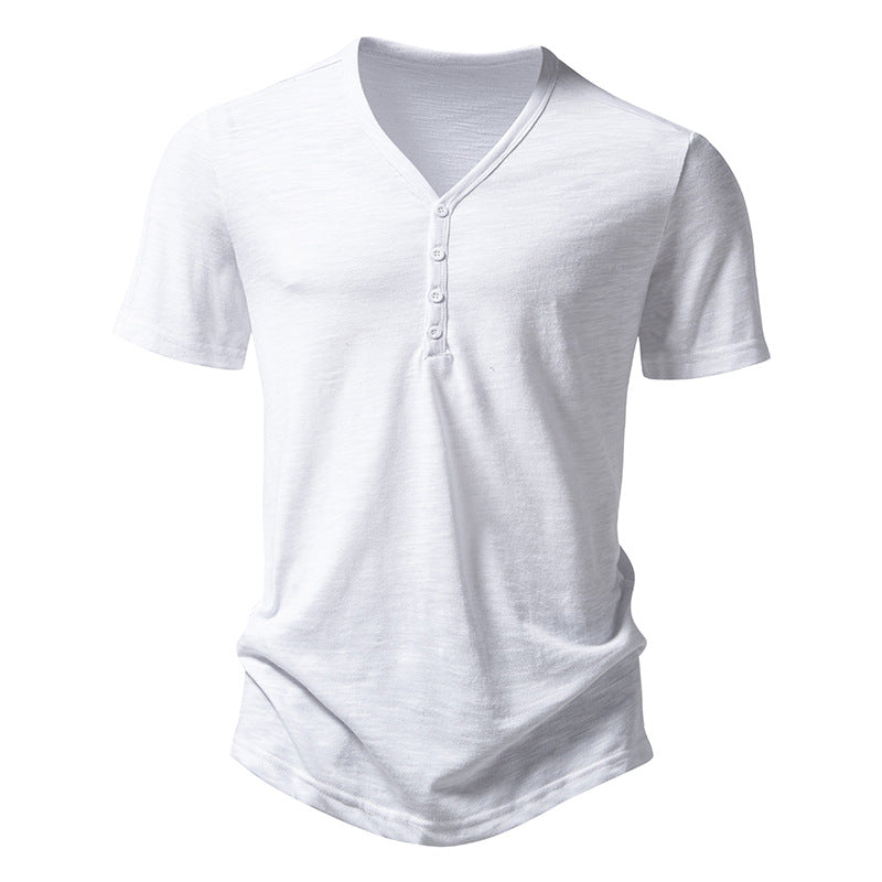 Men's V-neck Four-button Short-sleeved T-shirt