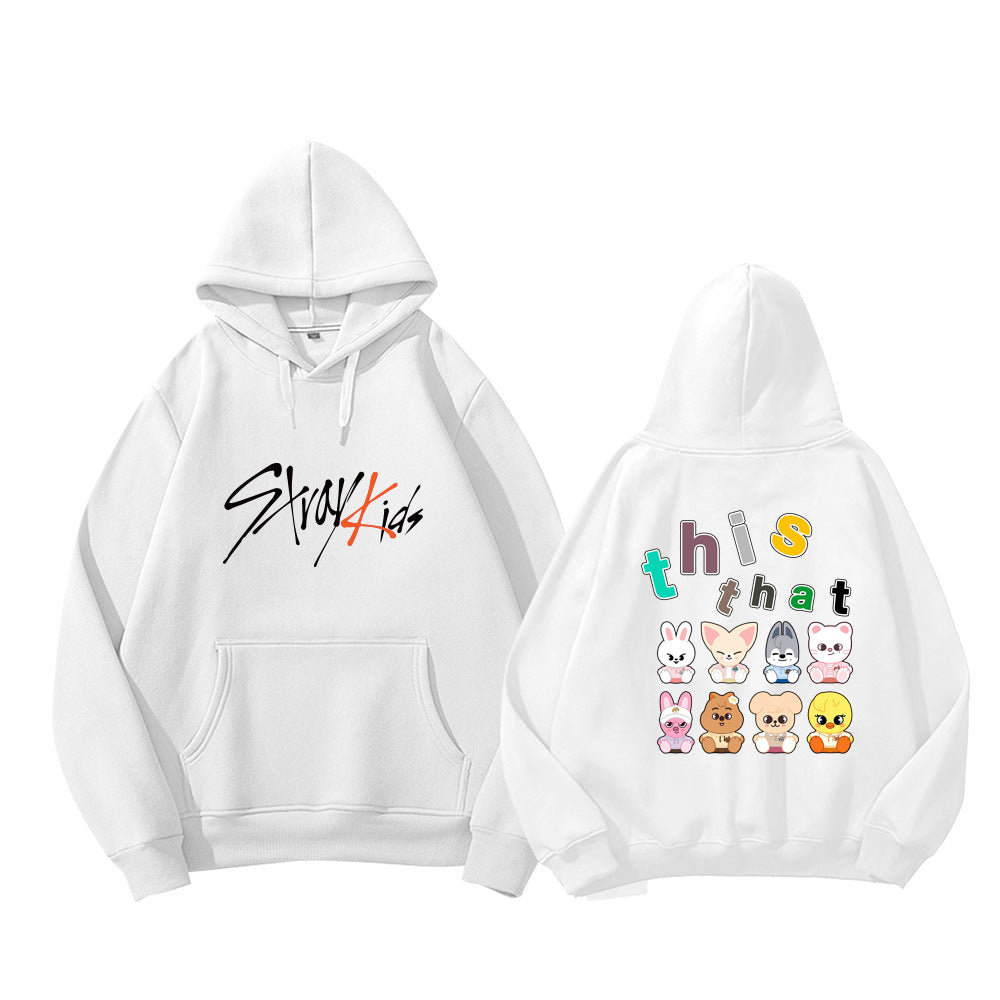 SKZ Cartoon Pattern Print Fleece Pullover Hoodie