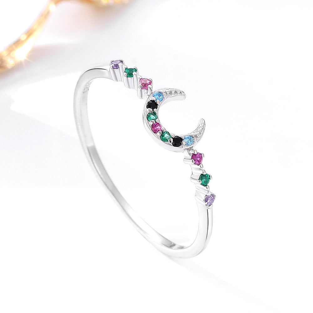 Women's Colored Zircon Moon Ring