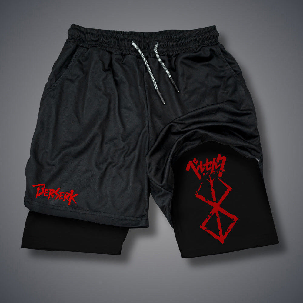 Casual Men's Anime Double-layer Fitness Shorts