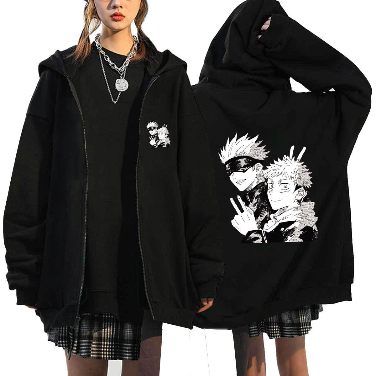 Unisex Trendy Anime Casual Black Zipper Hoodie